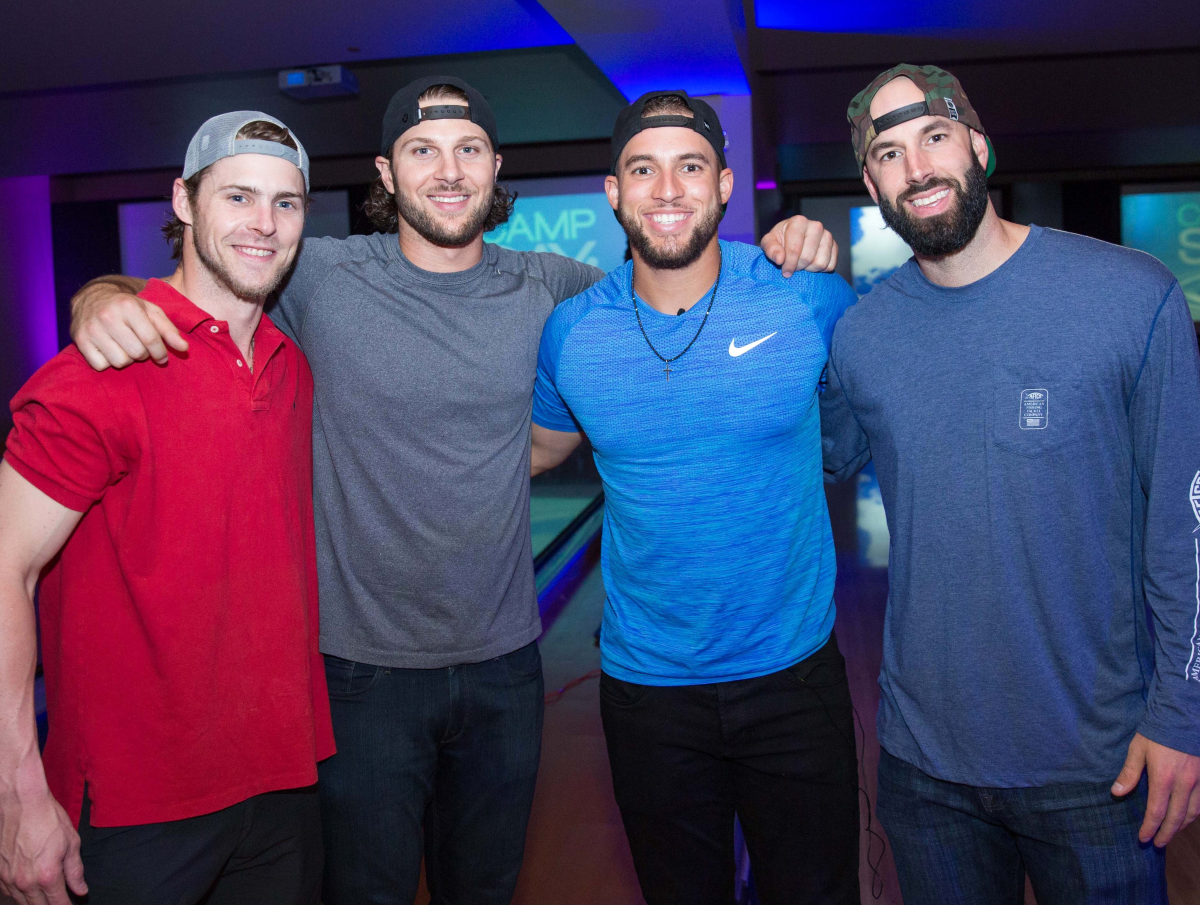 Houston, George Springer All Star Bowling Benefit for Camp Say, June 2017, Houston Astros Josh Reddick, Jake Marisnick, George Springer, Mike Fiers