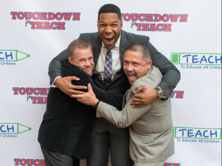News, Shelby, Touchdown for TEACH, Nov. 2015 Shelby Kibodeaux, Michael Strahan, Bruce Padilla