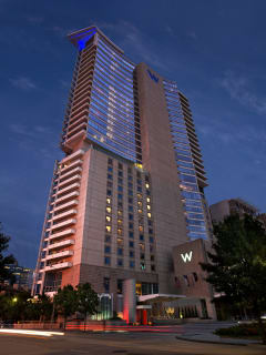 w dallas, victory exterior hotel at night