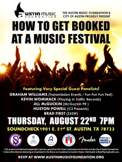 Austin Music Foundation panel How to Get Booked at a Music festival poster