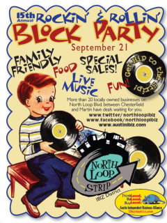 North Loop IBIZ district rockin and rollin block party poster