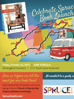 flyer for Spruce Upholstery book launch party