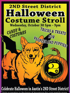 poster for 2nd street district Halloween costume stroll