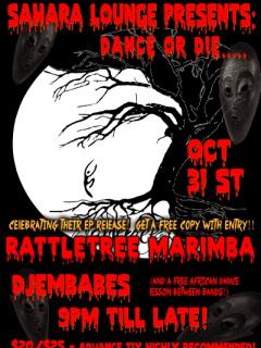 flyer for Rattletree Marimba CD Halloween Release Party