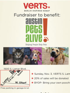 flyer for Austin Pets Alive fundraiser at Verts