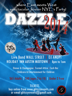 poster for Dazzle 2014 New year's Eve party Where East Meets West
