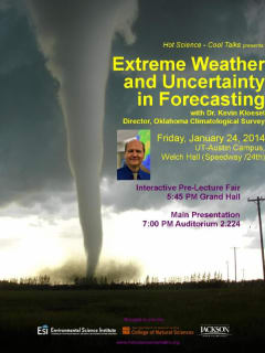 poster for Hot Science Cool Talks lecture about Extreme Weather and Uncertainty in Forecasting
