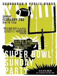 poster for Gourdough's Super bowl watch party 2014