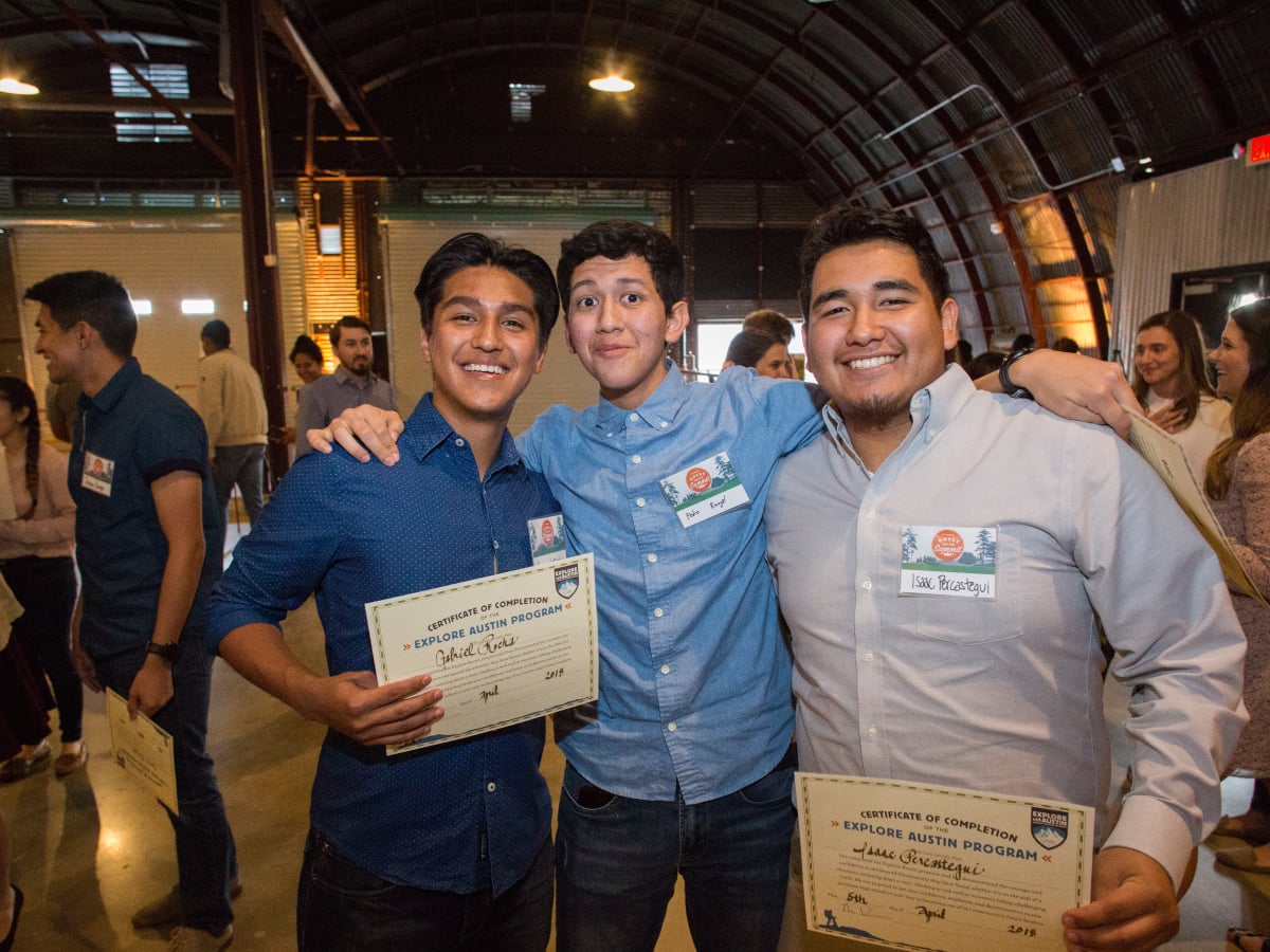 Explore Austin Graduating Explorers Gabriel R., Pedro R., and Issac P. PC Andy Sams.jpg