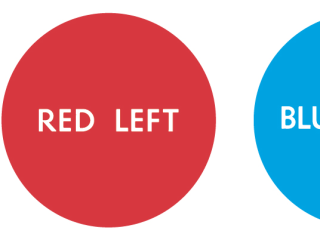 Red Left Blue Right 3-D art gallery grayDUCK