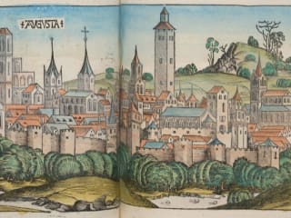 Sample print display at Blanton Museum exhibit Imperial Augsburg