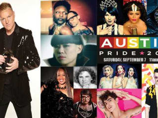 Austin Pride Festival banner with lineup LGBT