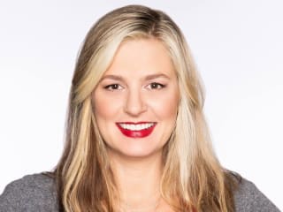 Comedian Christina Pazsitsky performing stand up