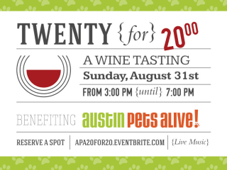 20 wines for $20 benefit for Austin Pets Alive!