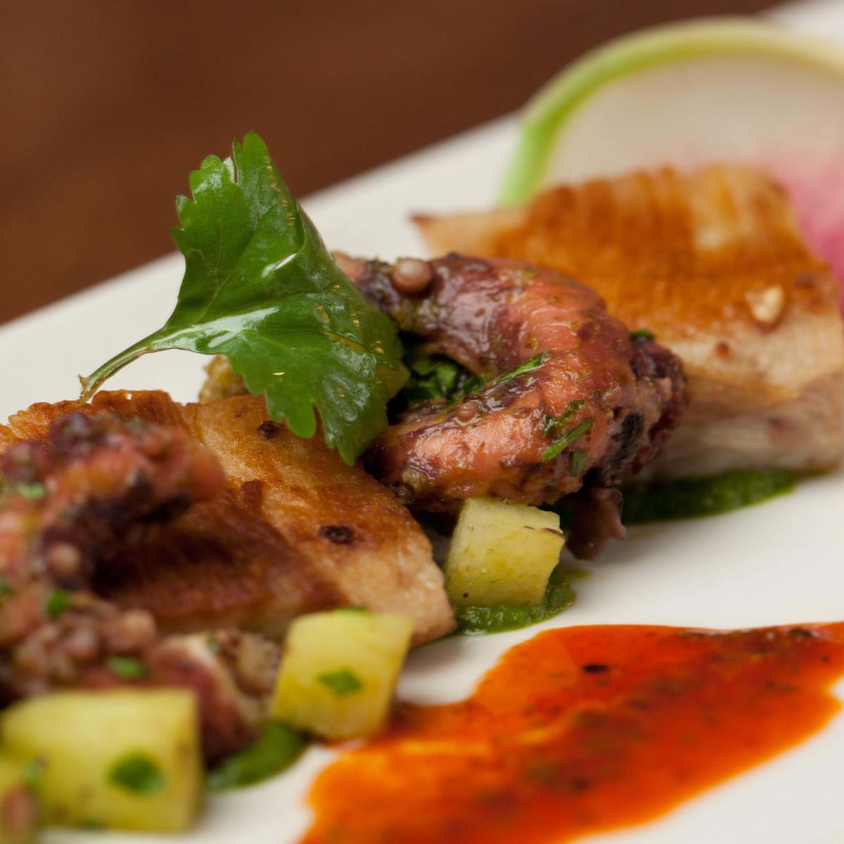 Octopus and pork jowls at Oak restaurant in Dallas