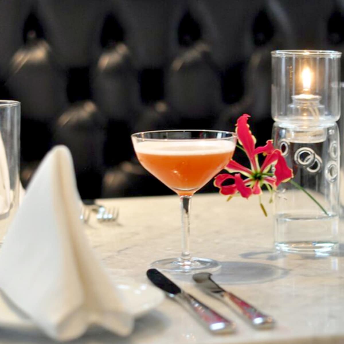 Bess Bistro Austin restaurant cocktail table set