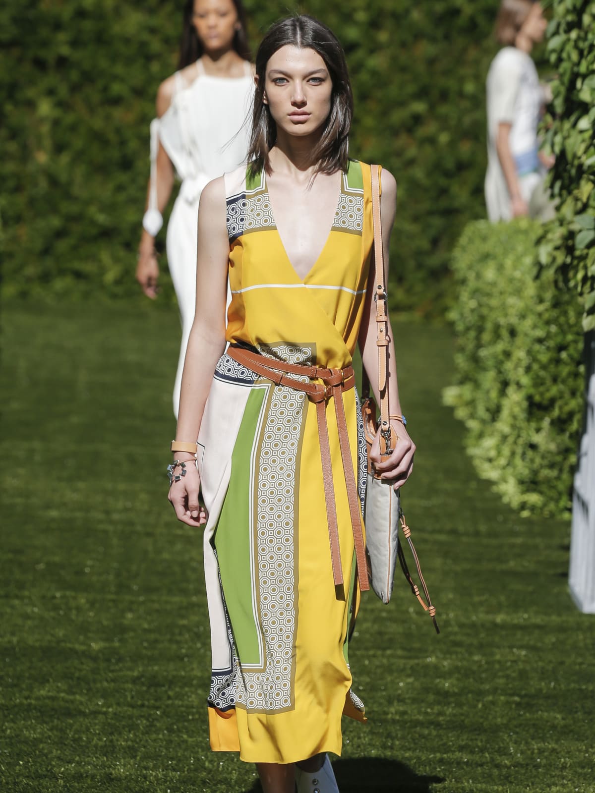 Tory Burch spring 2018 look 5 scarf-print silk satin dress
