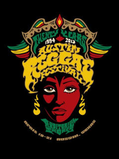 Flyer promoting the Austin Reggae Fest 2013 at Auditorium Shores