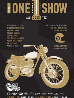 Flyer promoting One Motorcycle Show celebrating motorcycle art and building