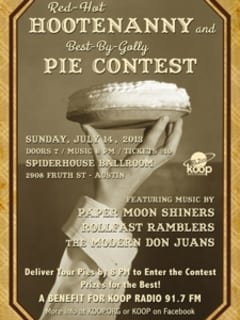 Koop community radio red hot hootenanny and best by golly pie contest