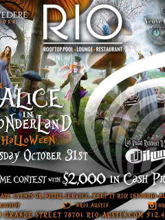 flyer for Alice in Wonderland Halloween party at RIO