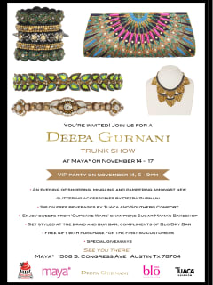 flyer for Deepa Gurnani Trunk Show at Maya Star
