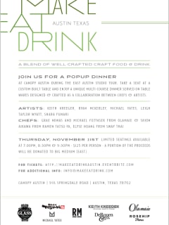 flyer for Make Eat Drink at Canopy for East Austin Studio Tour