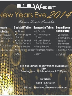 flyer for New years eve at 219 west
