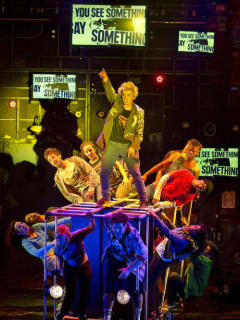 Andrew Humann and cast in Broadway musical American Idiot
