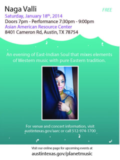 flyer for Naga Valli performance at Asian American Resource Center