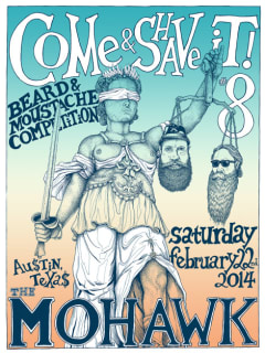 poster for Austin Facial Hair Club eighth annual Come and Shave It beard and mustache competition