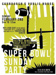 poster for Gourdough's Super bowl watch party 2014