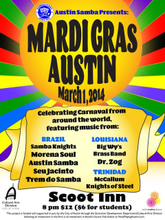 poster for Mardi Gras 2014 at Scoot Inn