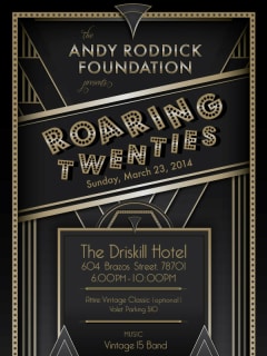 poster for Andy Roddick Foundation's Roaring Twenties party