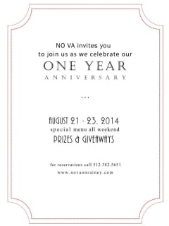 poster No Va Kitchen and Bar one year anniversary