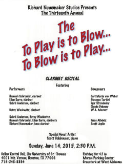 Richard Nunemaker Studios Presents The 13th Annual To Play is To Blow...To Blow is To Play...Clarinet Recital