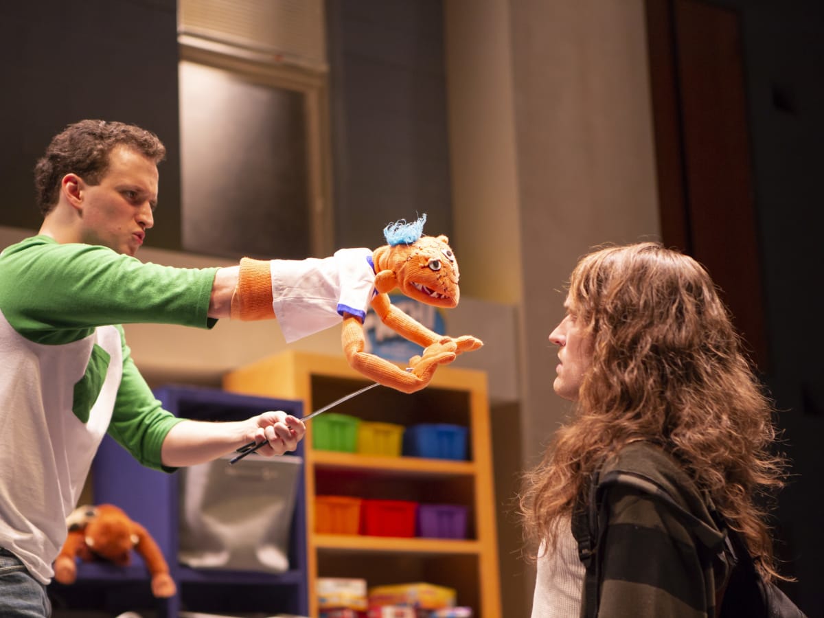 Parker Gray and Garret Storms in Hand To God at WaterTower Theatre