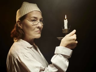 Sally Nystuen Vahle as Ebenezer Scrooge in A Christmas Carol