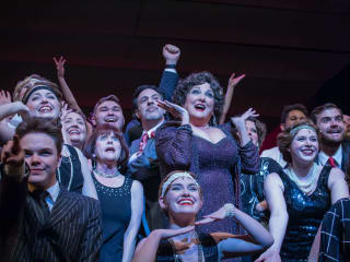 Julie Johnson and cast in Lyric Stage's Mame