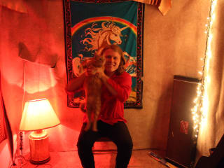 musician and songwriter Ty Segall holding a cat