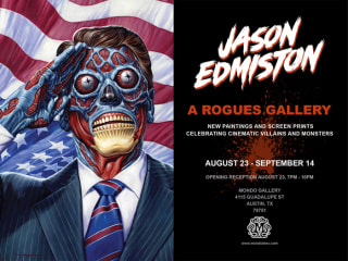 Jason Edmiston mondo gallery opening night postcard with They Live