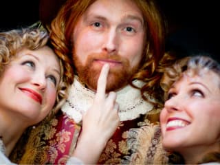 actors from the David Ives play The Liar at Austin Playhouse