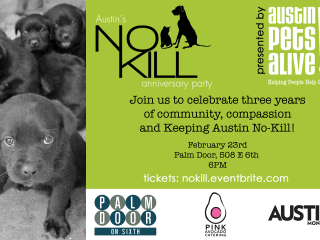 flyer for the Austin Pets Alive! No-Kill Anniversary Party