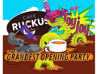 poster for the Grandest Opening at Toy Joy and Cafe Ruckus