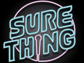 neon logo for Sure Thing comedy at Austin Java