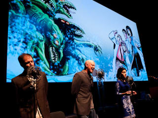 performers of The Intergalactic Nemesis on stage
