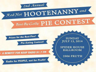 poster for KOOP fm second annual red-hot hootenanny and pie contest_july 2014