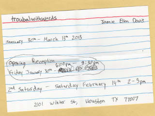 Fresh Arts opening reception: troublewithwords by Jamie Ellen Davis