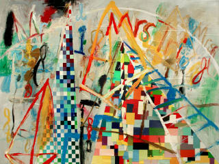Roberta Harris, "Mr & Mrs Triangle," 2012, oil & mixed media on Canvas, 72' x 84"