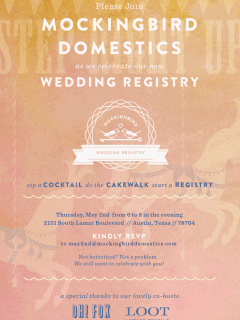 Mockingbird Domestics wedding registry launch party May 2013
